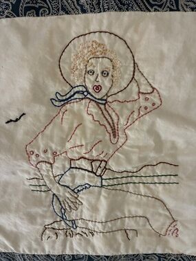 Vintage Cowgirl Embroidered Pillow Cover